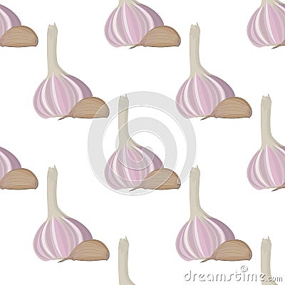 Head and clove of garlic pattern on a white background Vector Illustration