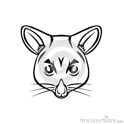 Head of Common Brushtail Possum Trichosurus Vulpecula Semi-Arboreal Marsupial Mascot Black and White Vector Illustration