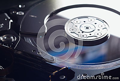 Head Crash Damage on Modern Hard Drive Surface Stock Photo