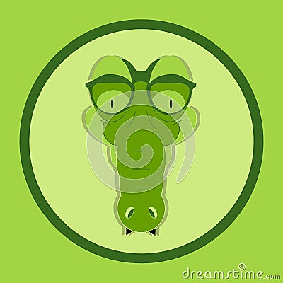 The head of the crocodile character is green. Vector Illustration