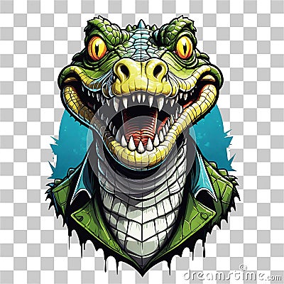 Head crocodile mascot cartoon design isolated on transparent background Stock Photo