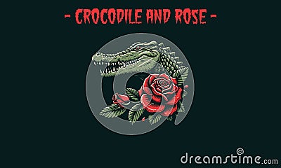 head crocodile and rose vector mascot design Vector Illustration