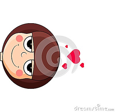 Head of cute girl with hearts over head. Smug expression Vector Illustration