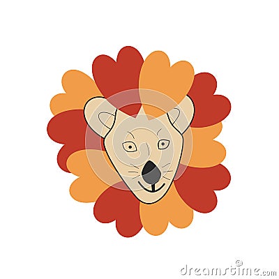 The head of a cute young lion with a mane of hearts Vector Illustration