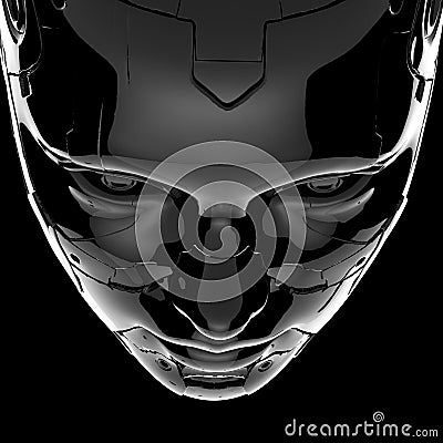 The head of a cyborg on a black background. Cartoon Illustration