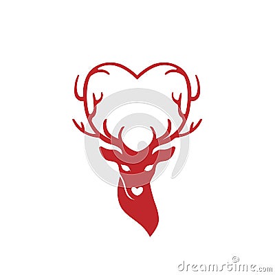 Head of deer with antlers love Vector Illustration