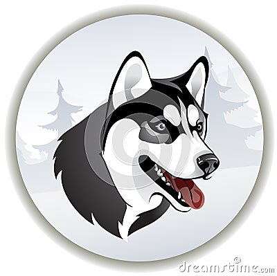 Head dog breed Siberian Husky in a forest Vector Illustration