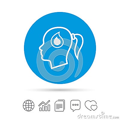 Head with drop sign icon. Female woman head. Vector Illustration
