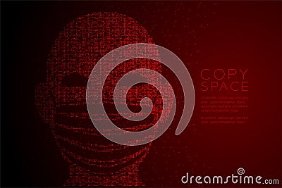 Head with Dust mark or particulate respirator Abstract Geometric Bokeh light circle dot pixel pattern, Pollution PM 2.5 concept Vector Illustration