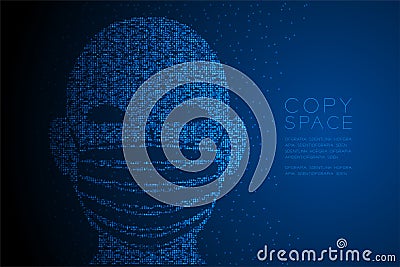 Head with Dust mark or particulate respirator Abstract Geometric Bokeh light circle dot pixel pattern, Pollution PM 2.5 concept Vector Illustration