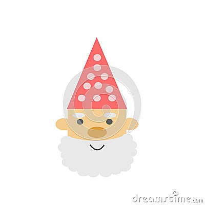 The head of a dwarf with a beard and a red cap. Vector Illustration