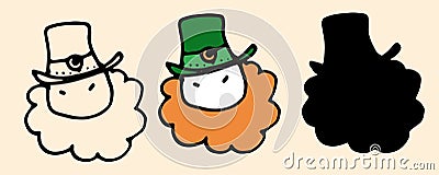 The head of a dwarf in a green hat and a red beard. doodle-style leprechaun icon, isolated black outline and silhouette on white Vector Illustration