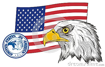 Head of eagle with two signs of USA Stock Photo