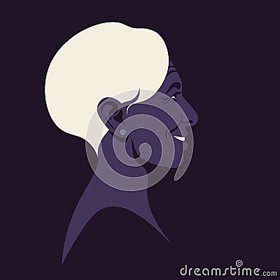 The head of an elderly African woman with a white hair in profile. Vector Illustration