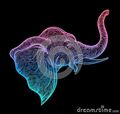 Head of elephant in profile line art boho design. Illustration of Indian God Ganesha. Vector Vector Illustration