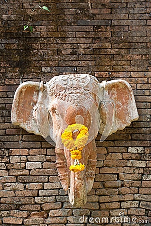 Head elephants Statue on tha wall Stock Photo