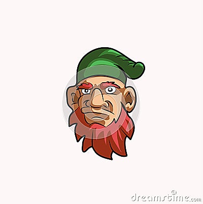 The head of an evil dwarf with a red beard Vector Illustration