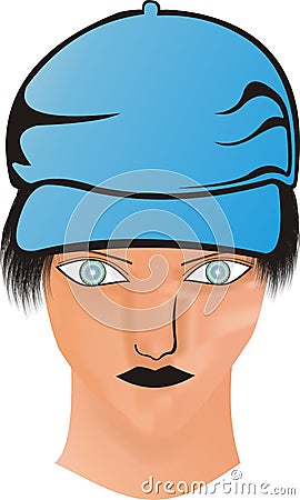 Head Face with Blue hat black lips Vector Illustration