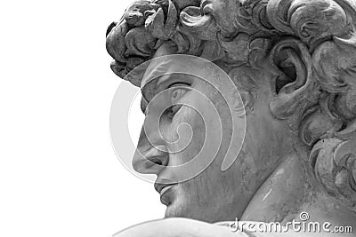 Head of a famous statue by Michelangelo - David from Florence, isolated on white Stock Photo