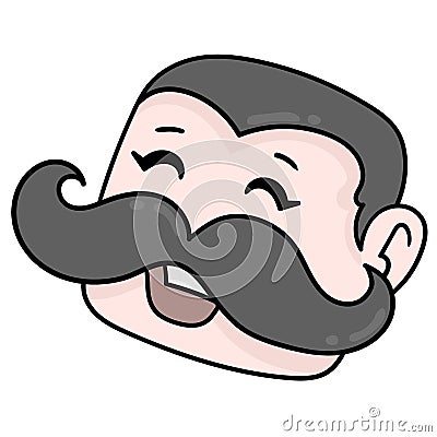 Head father with thick mustache laughing happily, doodle icon drawing Vector Illustration