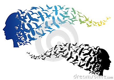 Head with flying birds, vector Vector Illustration