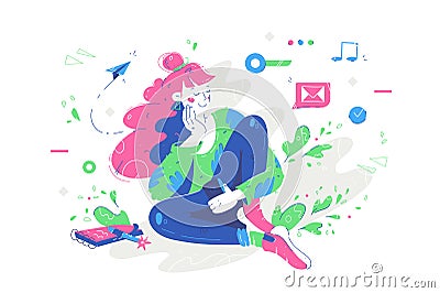 Head full of ideas and plans Vector Illustration