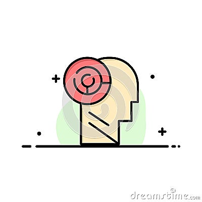 Head, Games, Mind, Target Business Flat Line Filled Icon Vector Banner Template Vector Illustration