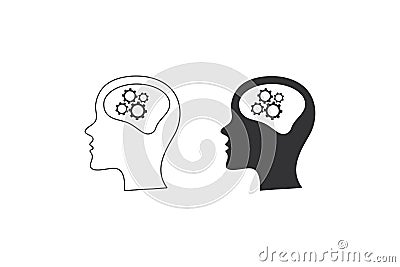 Head with gear icon. Thinking vector Vector Illustration