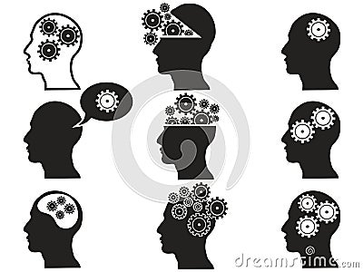 Head with gears icon set Vector Illustration