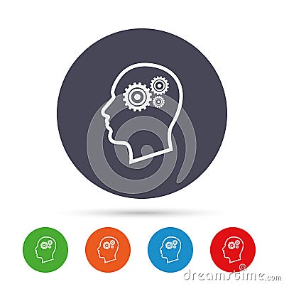 Head with gears sign icon. Male human head. Vector Illustration