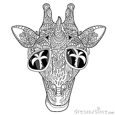 The head of a giraffe hipster. Vector Illustration