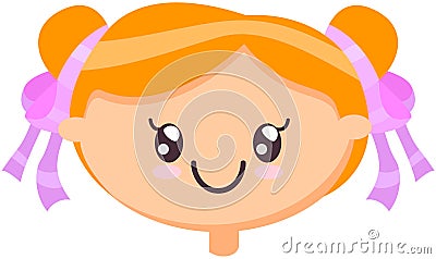 Head girl with friendly smiling face, vector illustration kawaii emoticon doodle icon drawing Vector Illustration