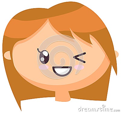 Head girl with friendly smiling face, vector illustration kawaii emoticon doodle icon drawing Vector Illustration