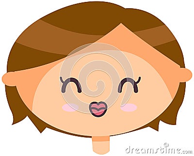 Head girl with friendly smiling face, vector illustration kawaii emoticon doodle icon drawing Vector Illustration