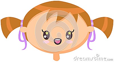 Head girl with friendly smiling face, vector illustration kawaii emoticon doodle icon drawing Vector Illustration