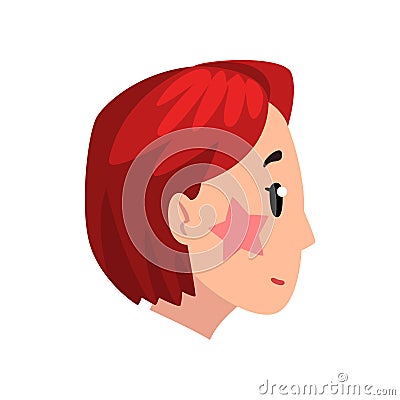 Head of girl with short dyed hair, profile of young woman with fashion hairstyle and tattoo star on her cheek vector Vector Illustration