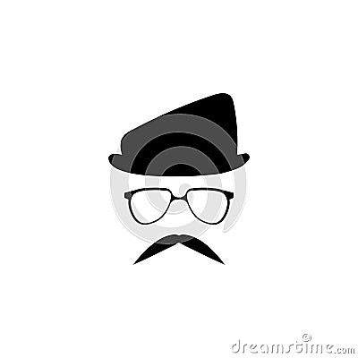 Head in glasses hat with mustache template Vector Illustration