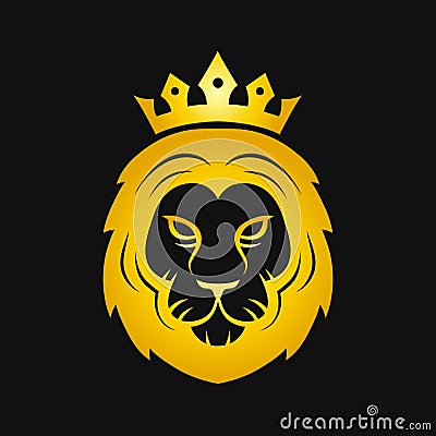 Head of a gold fierce crowned lion logo Vector Illustration