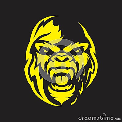 Head gorilla angry vector for emblem design with yellow color on the black background Vector Illustration