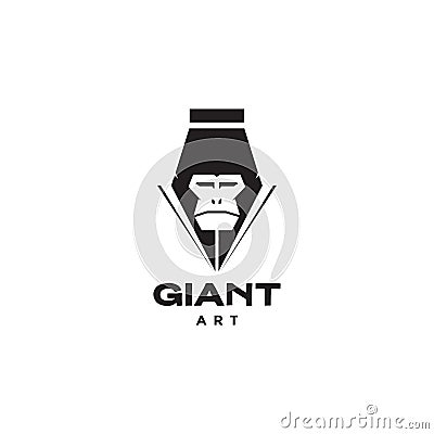 Head gorilla with pencil art logo design vector graphic symbol icon illustration creative idea Cartoon Illustration