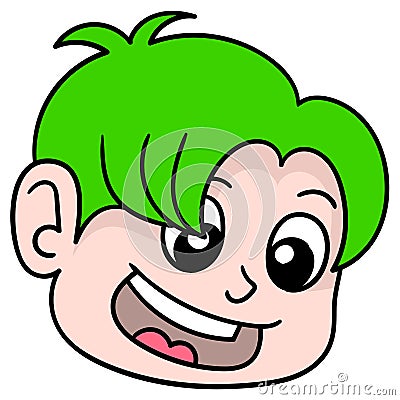 The head of a handsome green haired man smiled happily. doodle icon drawing Vector Illustration