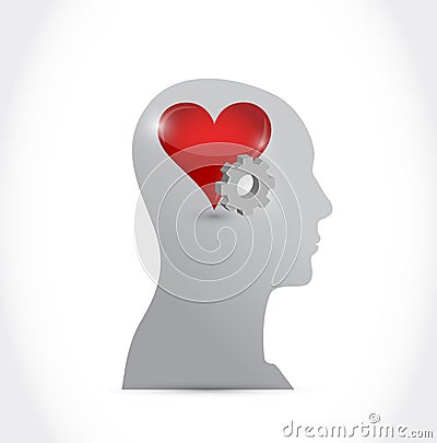 Head heart and gear illustration design Cartoon Illustration