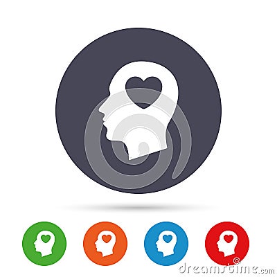 Head with heart sign icon. Male human head. Vector Illustration