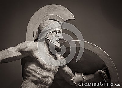 Head in helmet Greek ancient sculpture of warrior Editorial Stock Photo