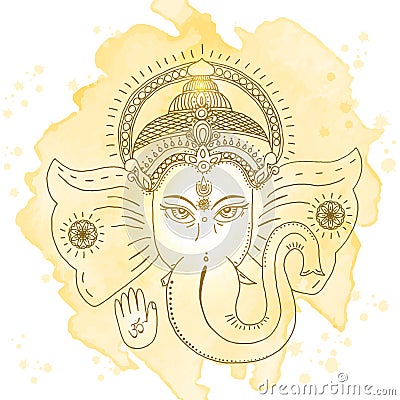 Head of Hindu god Ganesha. Vector illustration Vector Illustration