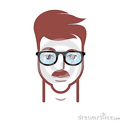 Head hipster glasses and a mustache Cartoon Illustration