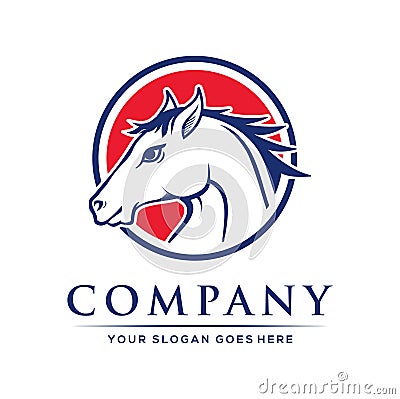Head horse circle, Vector logo illustration. good for mascot, illustration, logo industry. flat color with red and blue.Mobile Vector Illustration