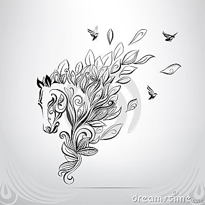 The head of a horse in an ornament. vector illustration Vector Illustration