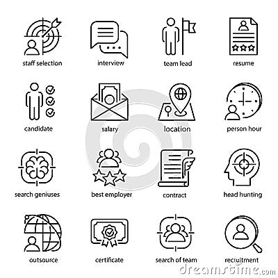 Head hunting icon set, employment and recruitment symbols Vector Illustration