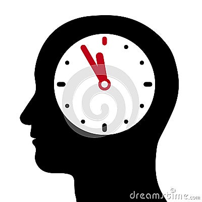 Head with an internal clock at five-to-twelve Vector Illustration